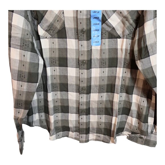 Frye Men's Jacquard Flannel Shirt Button Down Plaid Multicolor Dusky Green Large - Picture 8 of 15